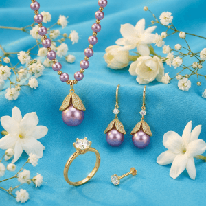 Pearl Jewelry Gift Set | 1x necklace | 1 finger ring | 1 nose pin -Leaf