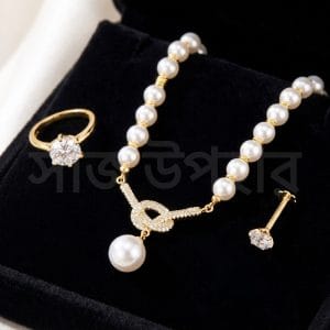 Pearl Jewelry Gift Set | 1x necklace | 1 finger ring | 1 nose pin -WhiteP2