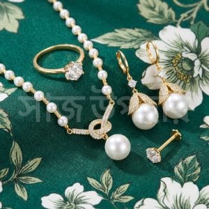 Pearl Jewelry Gift Set | 1x necklace | 1 Paid Ear Ring | 1 finger ring | 1 nose pin -WhiteP2F