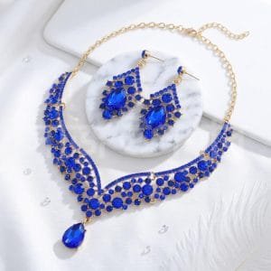 Luxury Elegant Crystal Bridal Necklace & Earrings Set - Blue