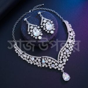 Luxury Elegant Crystal Bridal Necklace & Earrings Set - Silver