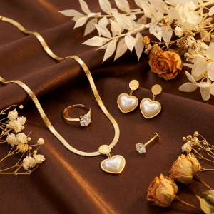 24K Gold Plated | 1x necklace | 2x ear ring | 1 finger ring | 1 nose pin -Love