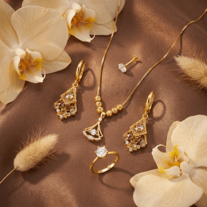 24K Gold Plated | 1x necklace | 2x ear ring | 1 finger ring | 1 nose pin -Triangle v2