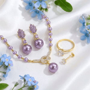 Pearl Jewelry Gift Set | 1x necklace | 1 pair ear ring | 1 finger ring | 1 nose pin -PLF
