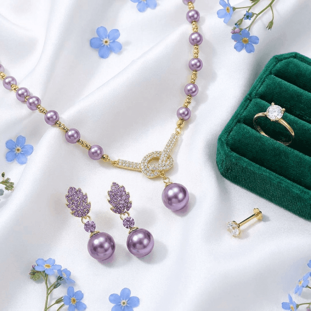 Pearl Jewelry Gift Set | 1x necklace | 1 pair ear ring | 1 finger ring | 1 nose pin -PLF - Image 8
